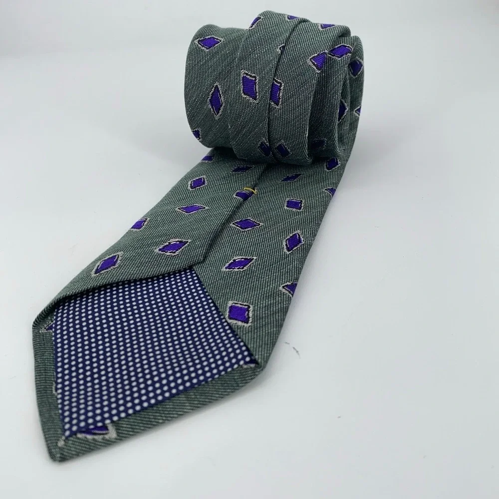 Eton Tie Mens One Size Green Patterned Silk Classic Fit Necktie Italy‎ Made NWT